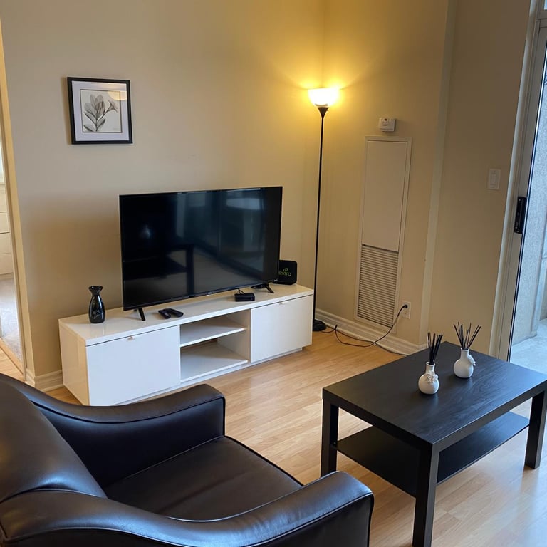 Cozy one-bedroom furnished suite interior in Mississauga
