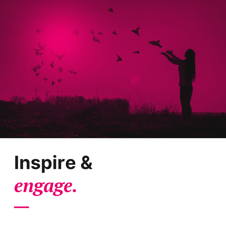 Photo of soaring birds with the text: Inspire and engage,