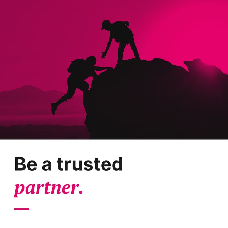 Photo of two climbers with the text: Be a trusted partner.