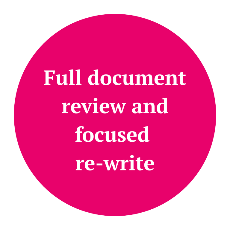 Text in circle: Full document review and focused rewrite