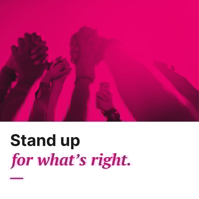 Photos of hands pumping air with the text: Stand up for what's right.