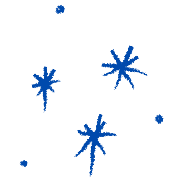 a group of snowflakes with blue stars