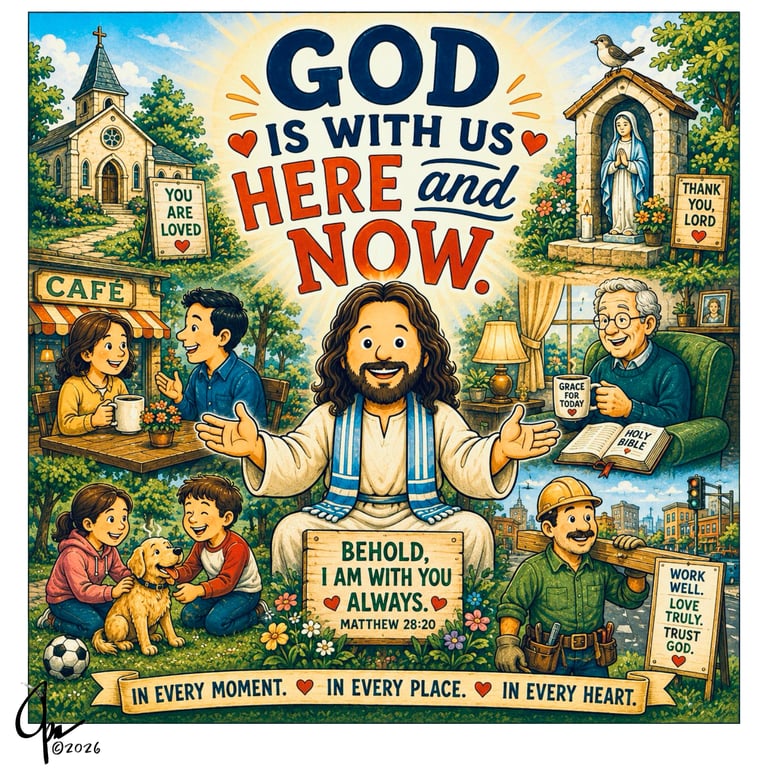 God Is With Us Cartoon Illustration