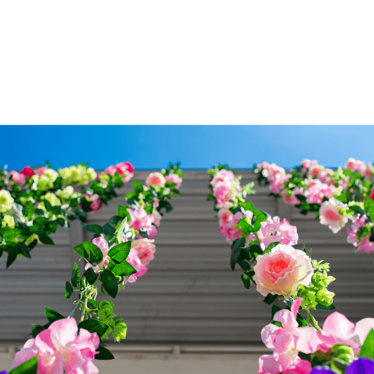Flower Garland strands hanging in a row