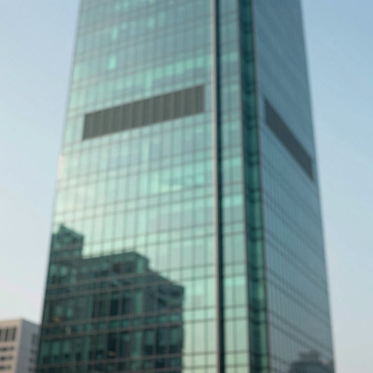 An abstract architectural shot of a modern glass skyscraper reflecting a clear sky, symbolizing growth and transparency, incorporating #21364F.