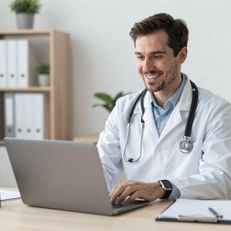 Close-up of a medical certificate being handed over to a smiling patient.