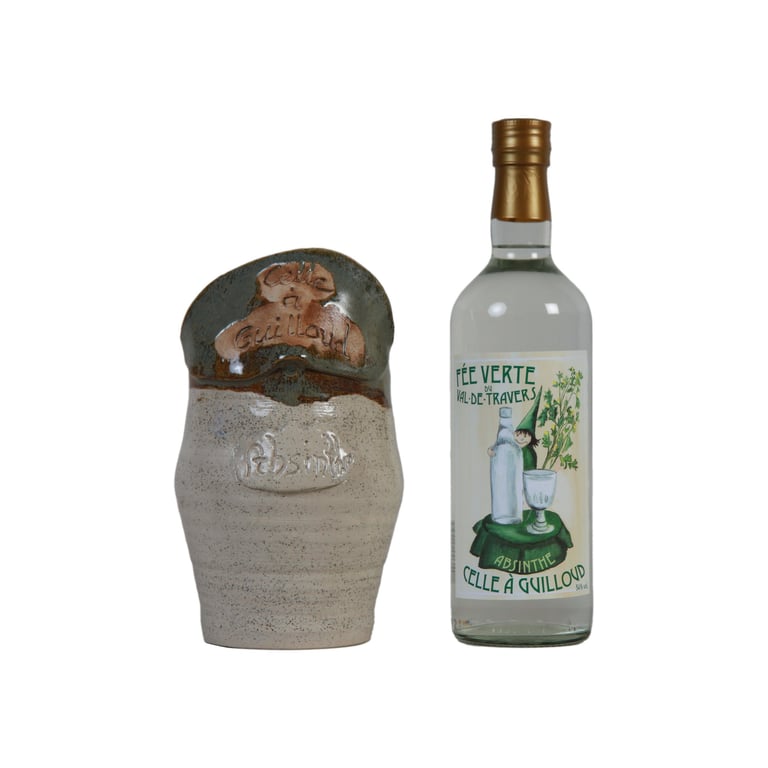 Pot en grès de l'absintherie Guilloud du val de travers Coffret avec bouteille possible