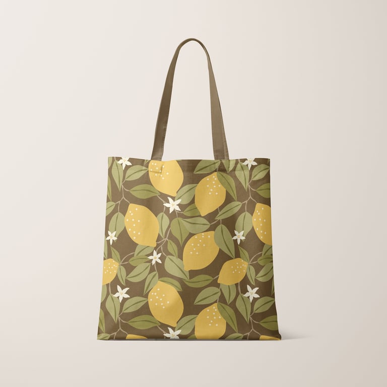 Tote bag with lemon citrus blossom design