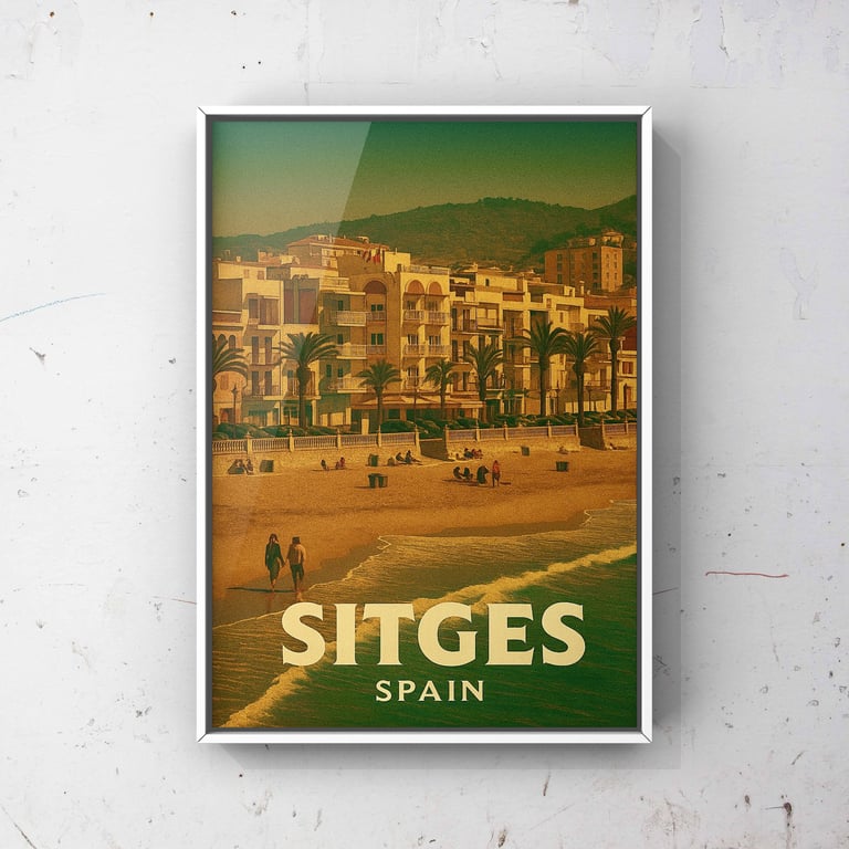 Vintage Sitges San Sebastián Beach Poster | Travel Art Print
