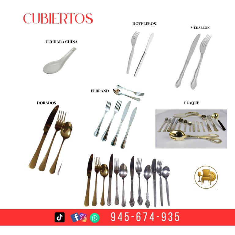 Cubiertos dorados en alquiler