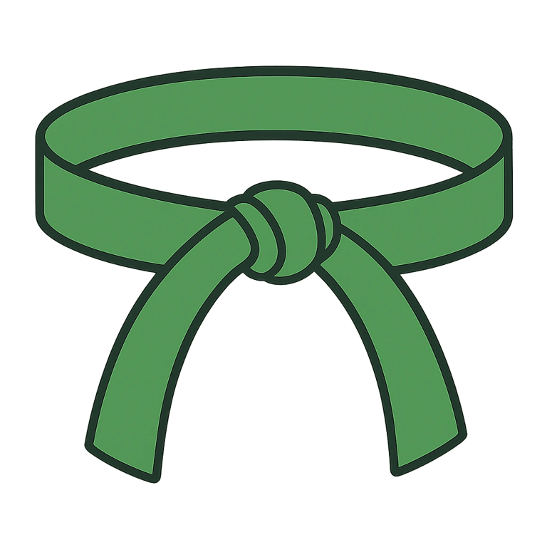 A green martial arts belt icon representing karate rank achievement on a black background.