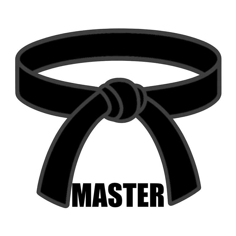 Black and white line art illustration of a knotted martial arts belt for karate or judo.
