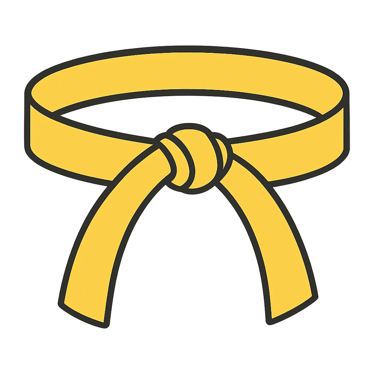 Yellow martial arts belt illustration for karate or judo students on black background.