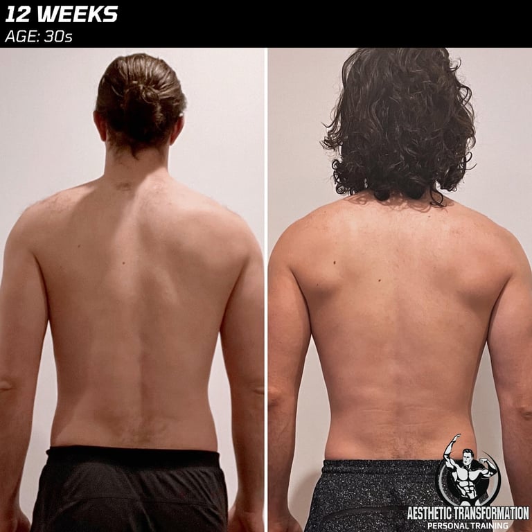 Stef's back view showing the results of their fitness transformation through Aesthetic Transformatio