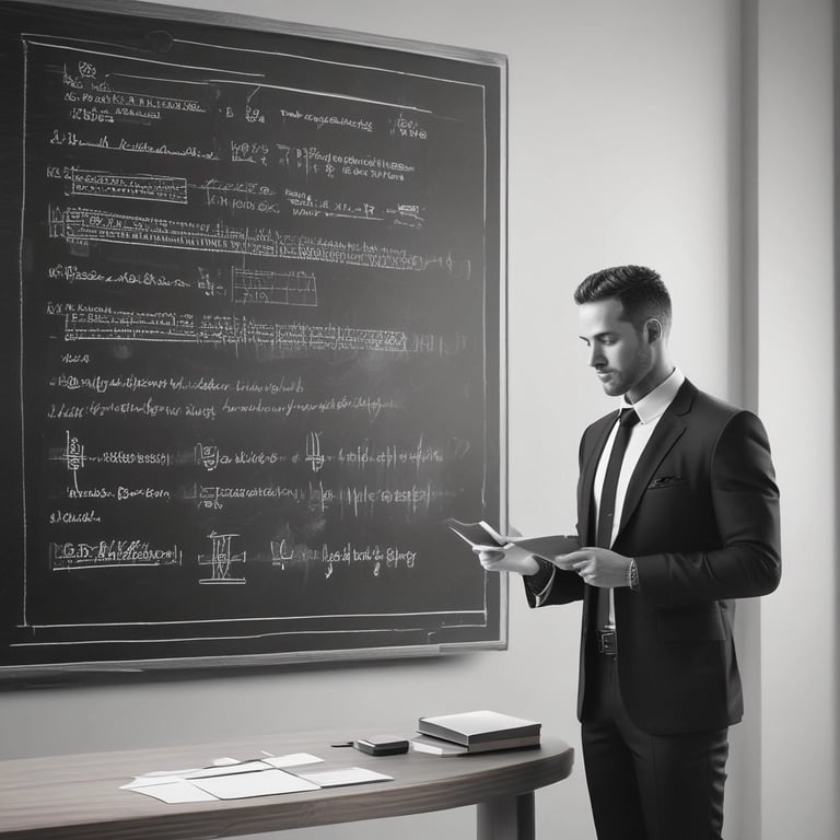 man writing on glass board