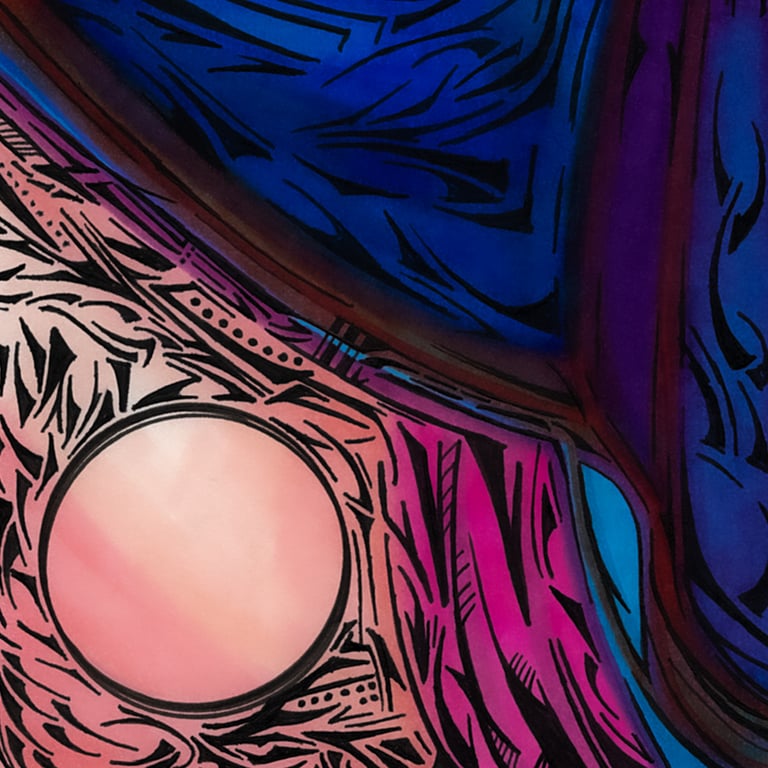 a close up of a colorful colored painting of a clock