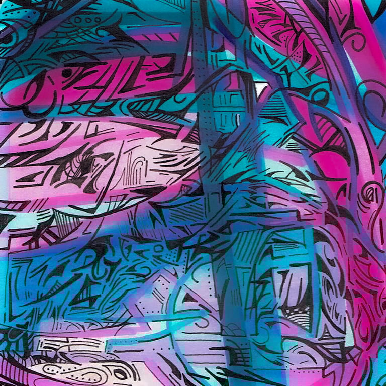 a colorful graffiti - style backpacker with a colorful graffiti - style design