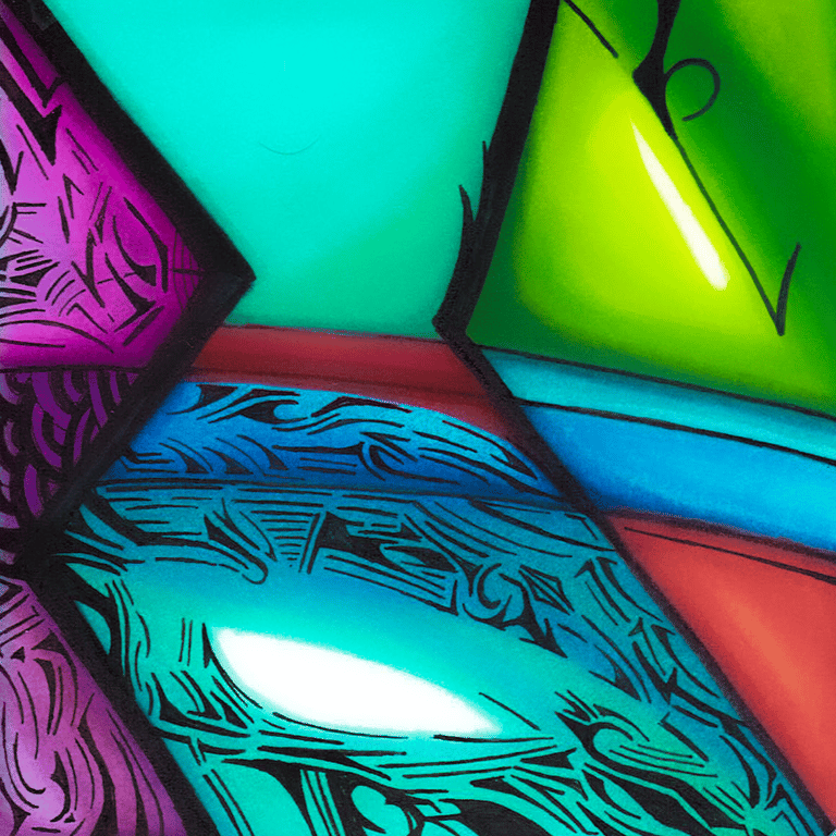a colorful stained glass window with a colorful stained glass window