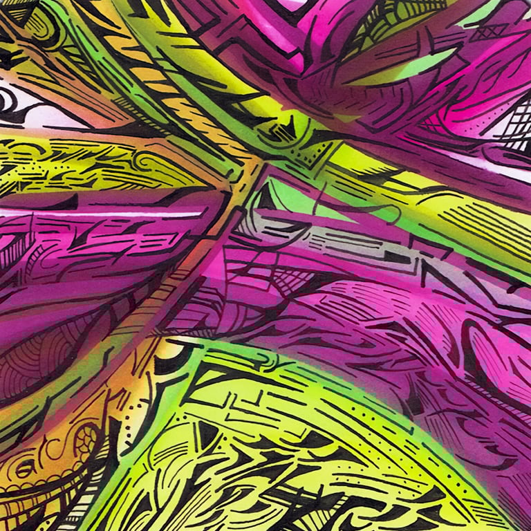 a colorful abstract painting of a flower