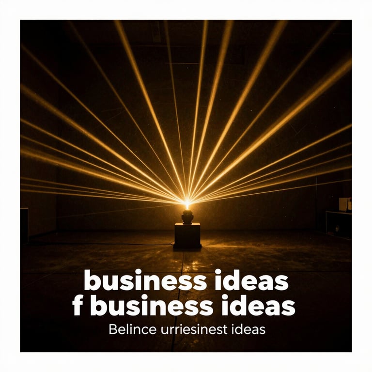 A conceptual photograph of a dark room where laser lights in starlight gold create a 3D network of business ideas.