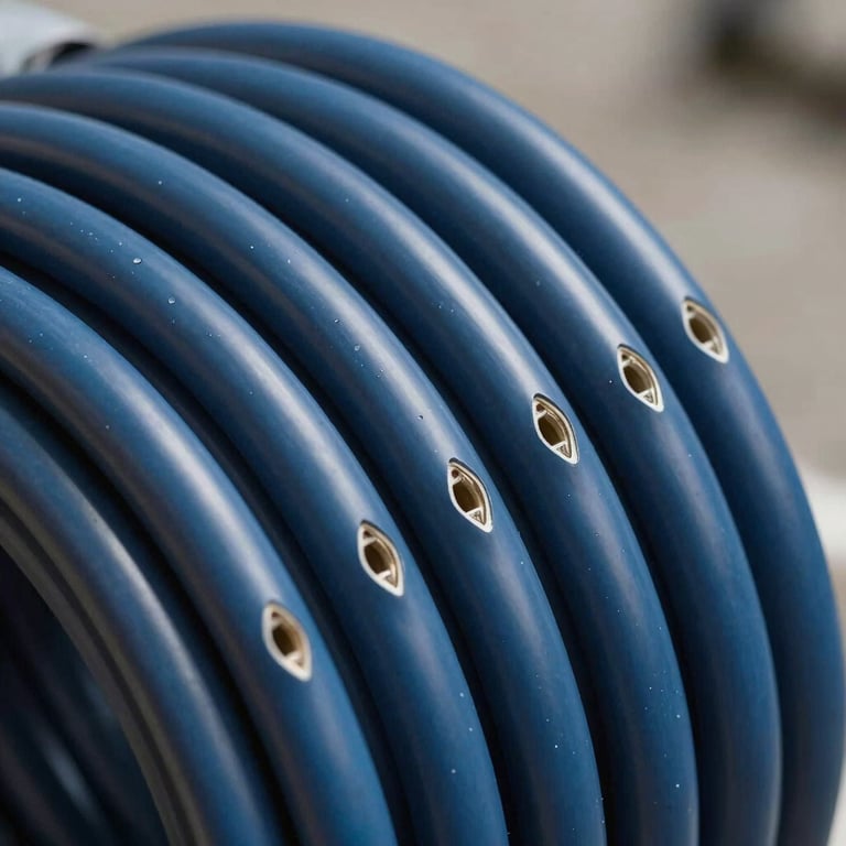Close-up of high-quality industrial power cables ready for installation, professional lighting, metallic Deep Ocean Blue finish.