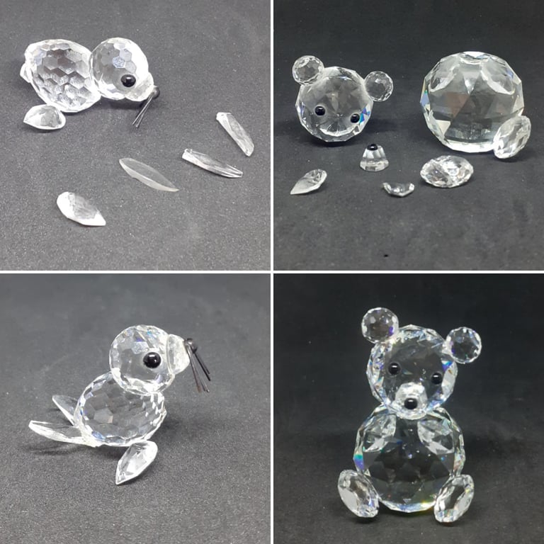 Swarovski ornaments before and after conservation