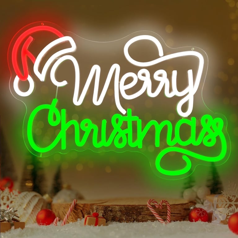 a neon sign that says merry christmas