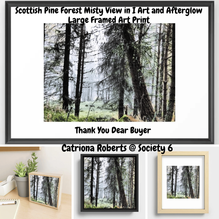 a misty forest scene on a large framed art print and small canvas prints