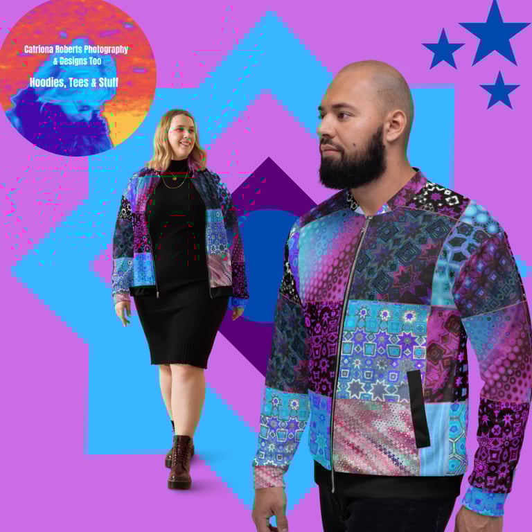 Digital image featuring Abstract Patchwork Celebration on a Unisex Bomber Jacket