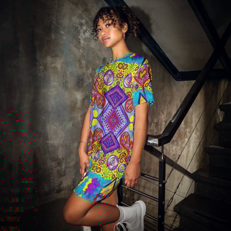 Female model wearing a T Shirt Dress