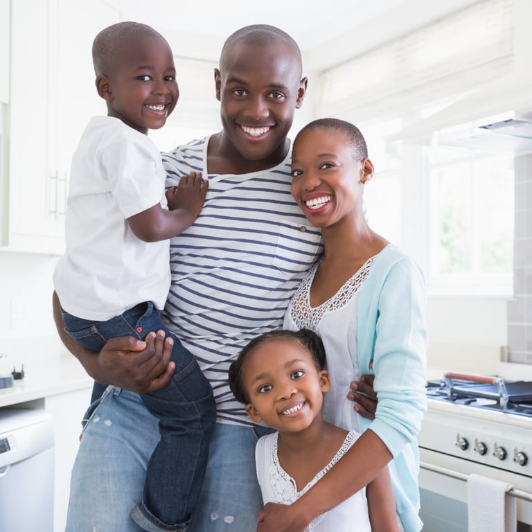 a black family with a school-aged son and daughter