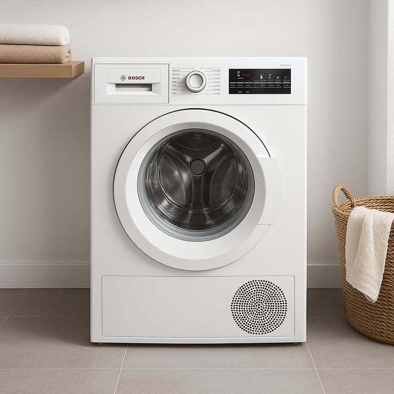 Bosch dryer in modern laundry room.