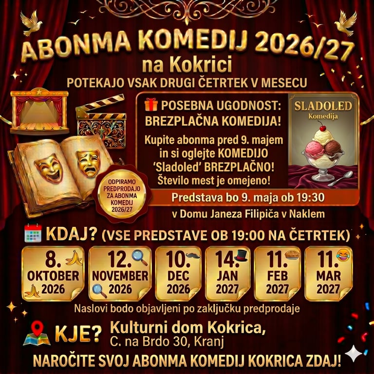 Abonma komedij 2026/27 na Kokrici