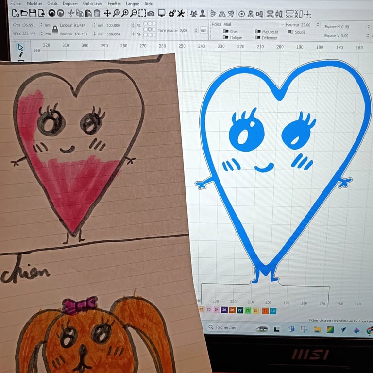 Dessin un coeur réalisé par un enfant et numérisé