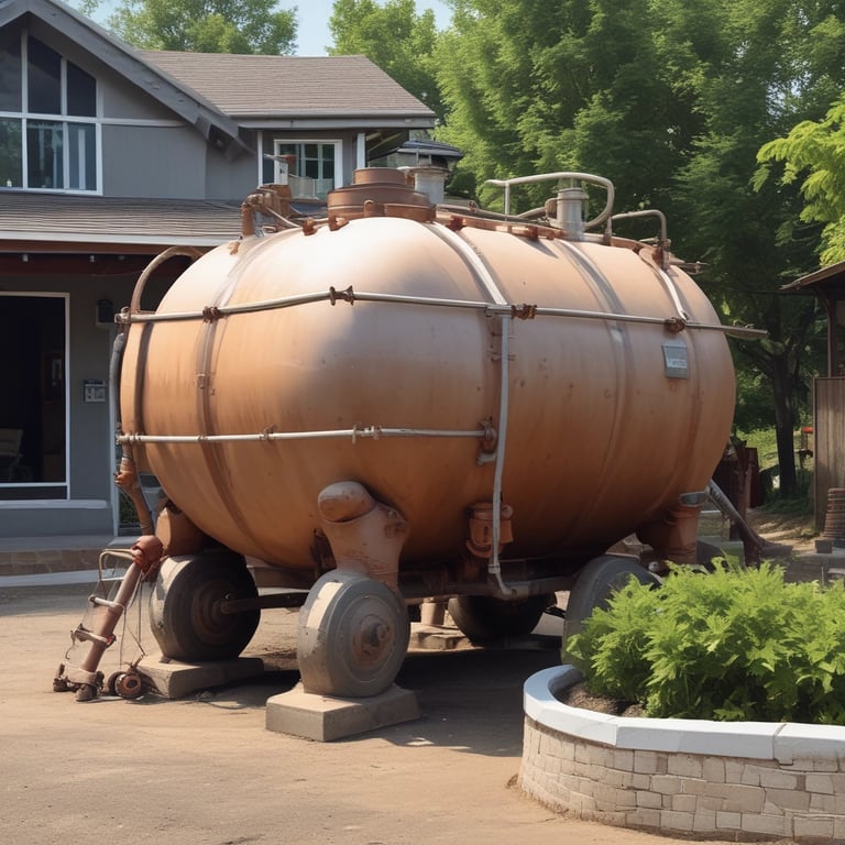 a large tank of water is sitting in front of a house