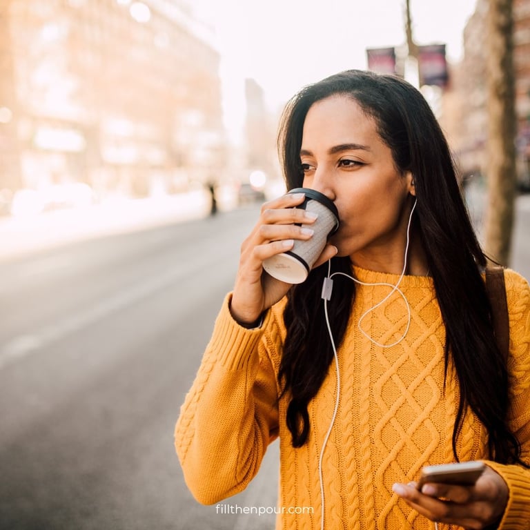 Woman drinking coffee on the go