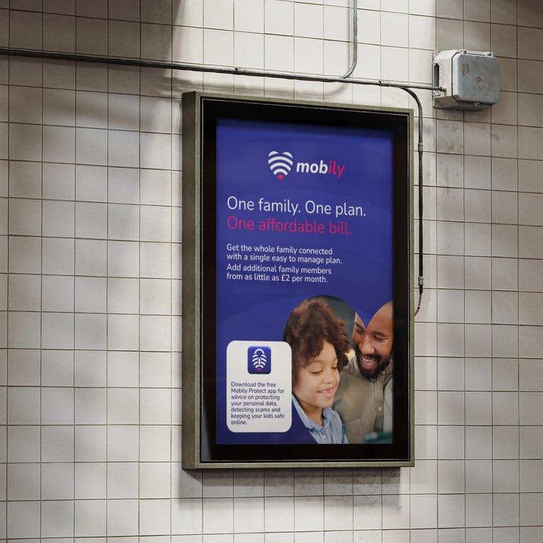 Mobily A1 poster with headline "One family. One plan. One affordable bill."