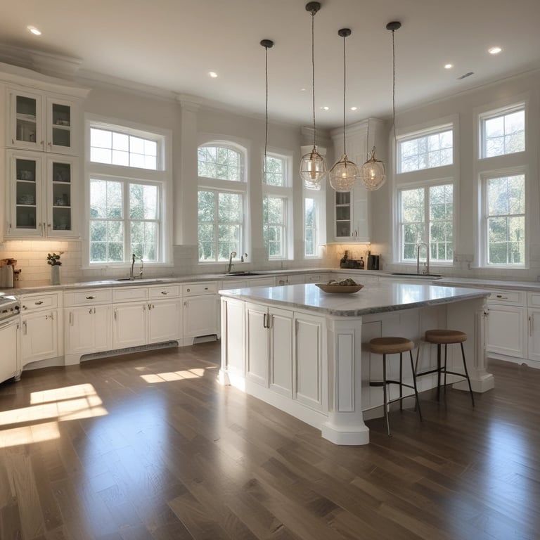 Salon cuisine lumineux, propre et rangé