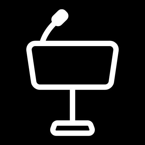 An illustration of a microphone and podium representing engaging keynote presentations.