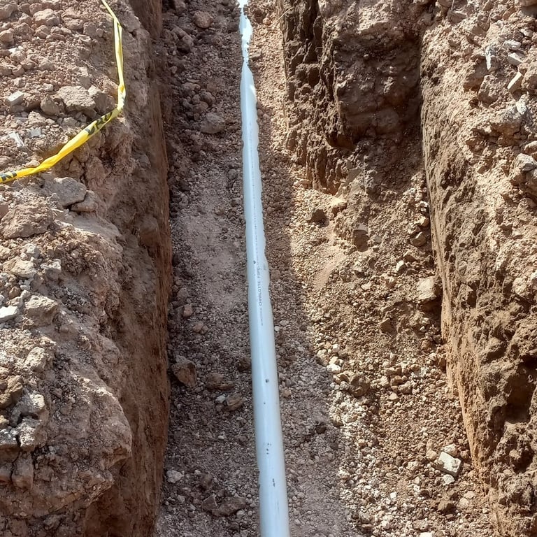 One eighth per foot drop of pvc installed by Red Dirt Ditching and Septic LLC. Call 806-782-5800