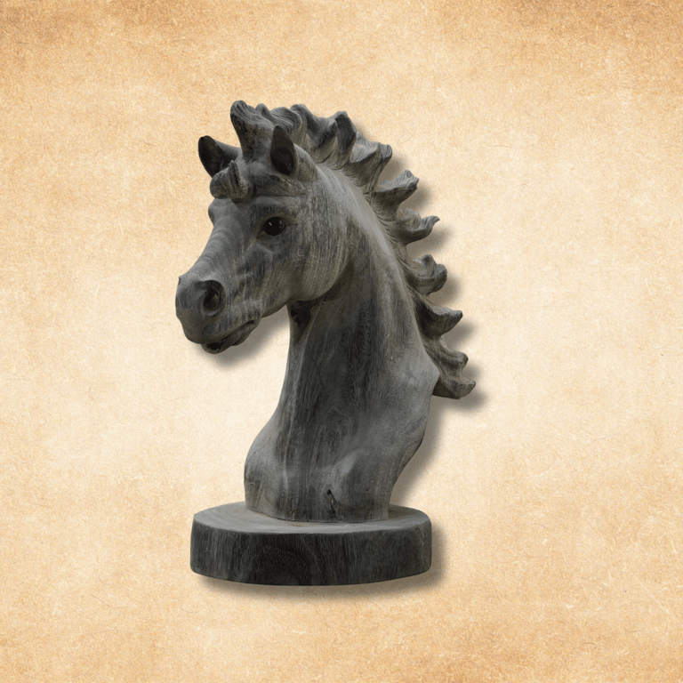 a wooden decoration of horse statue