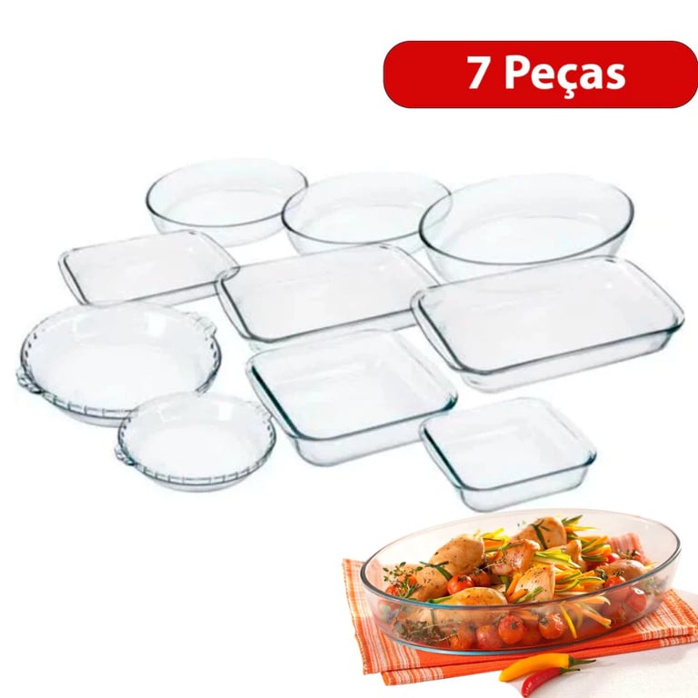 kit de travessas de vidro de diferentes formatos