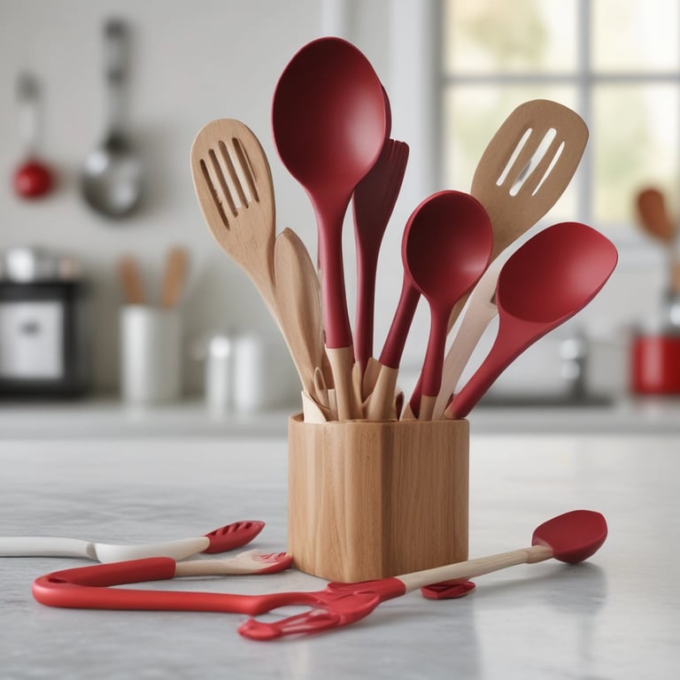 utensílios de cozinha, colheres, conchas, pás