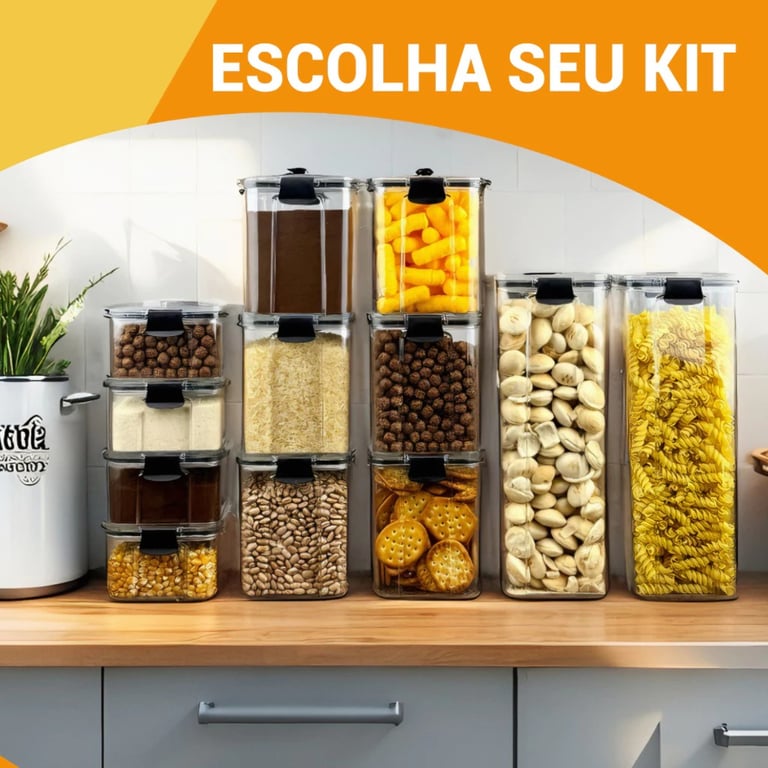 Kit Pote Hermético para Mantimentos de Cozinha Dispensa Armário Plástico