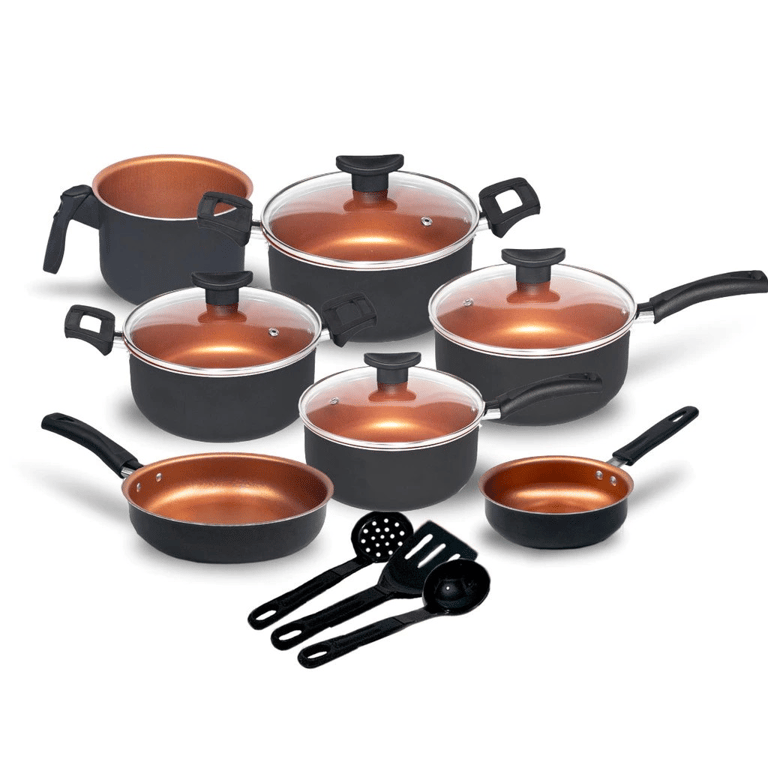 Jogo De Panelas Antiaderente 10 Pçs Kit Conjunto Teflon preta Tampa de Vidro