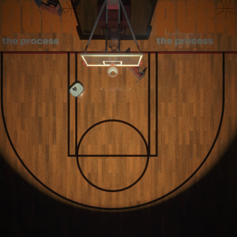 Quadra de basquete com iluminação dramática desenvolvida por Helldise Design