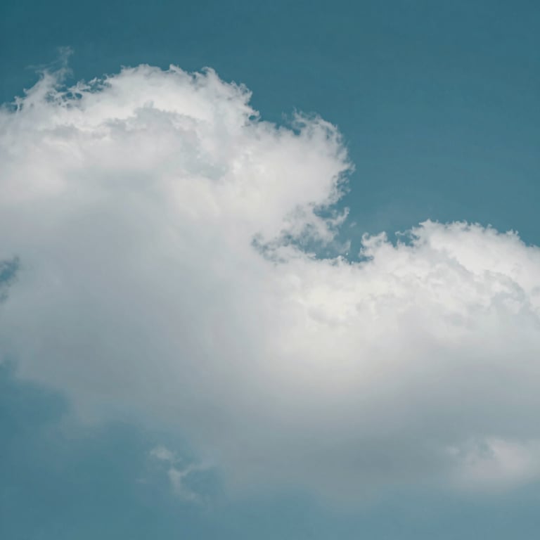 Abstract visualization of cloud data flow using the brand colors #2C5F6F and #8BA8B6.