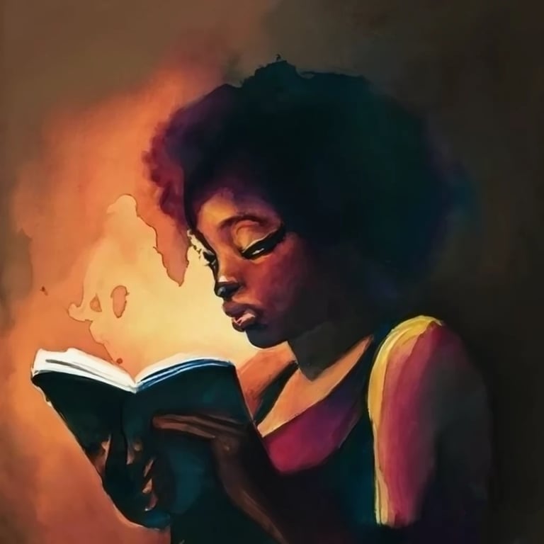 Gen AI watercolor - black woman reading a book