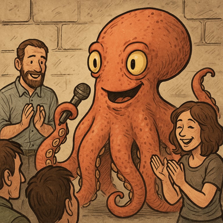 a man standing in front of a microphone and a woman