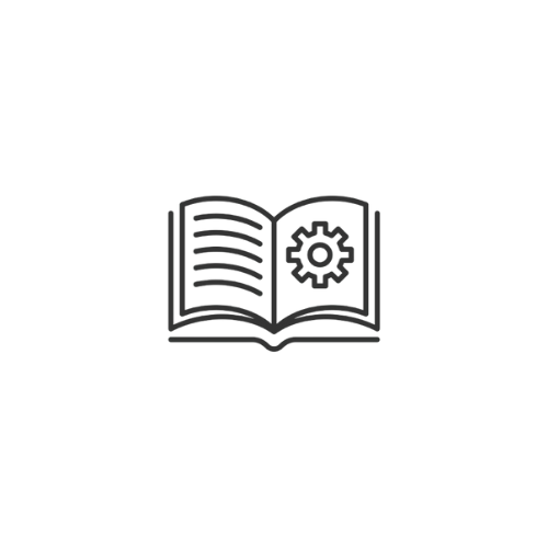 a book with a bookmark and a gearwheel